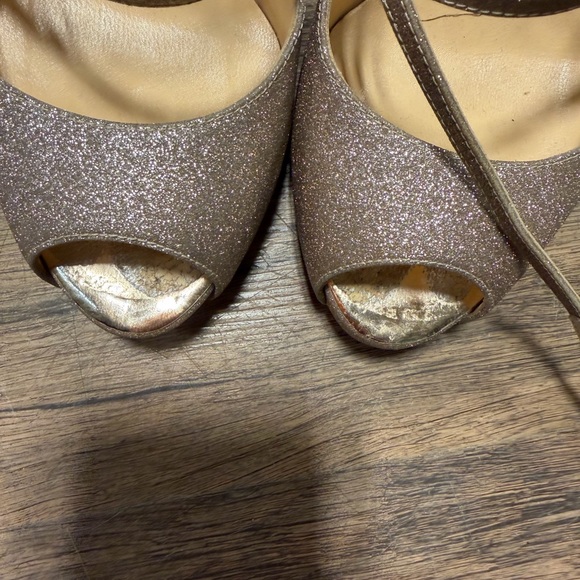 Christian Louboutin Champagne Glitter Strappy Peep-Toe Heels - Picture 5 of 7